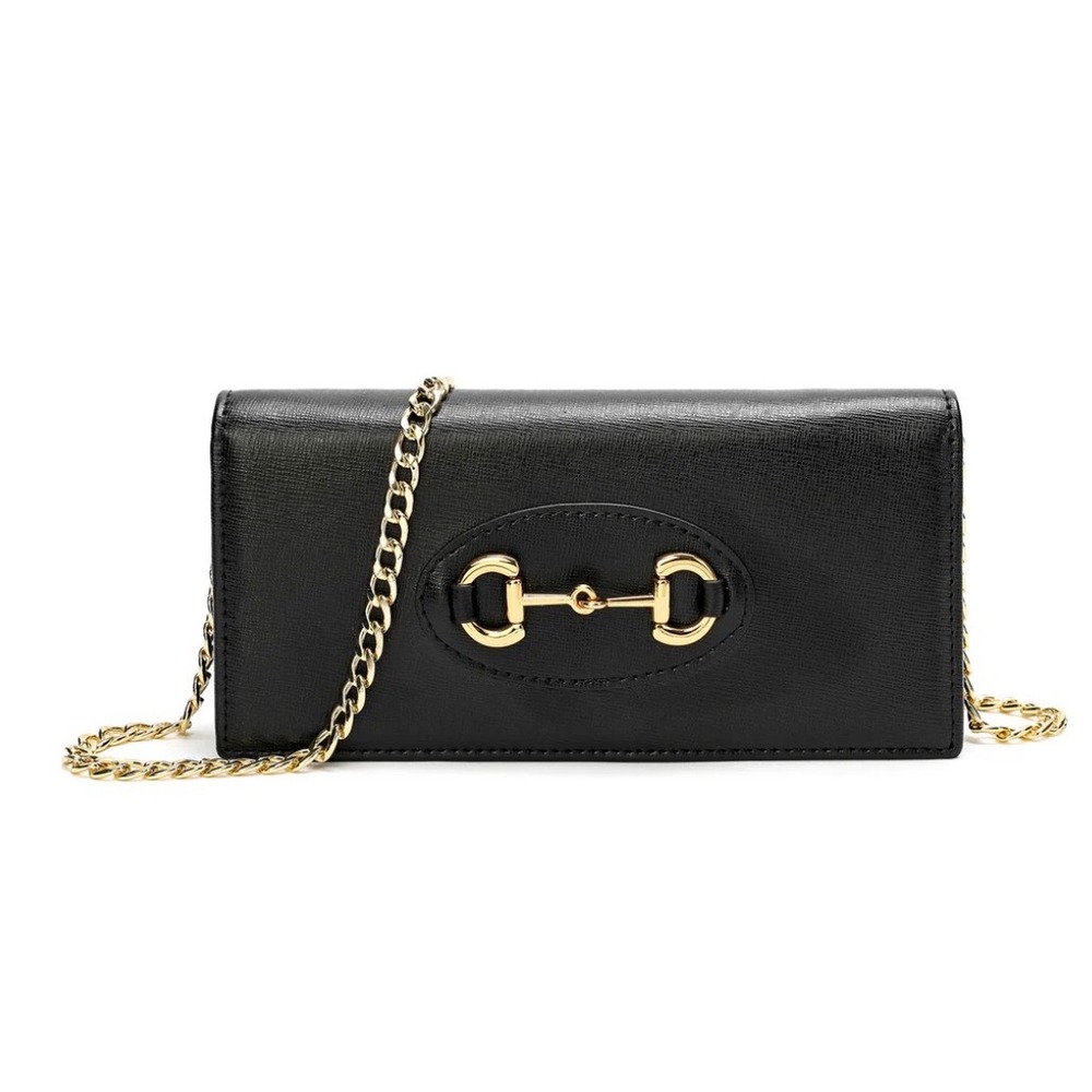 Tiffany & Fred Paris Black Saffiano Leather Horsebit Crossbody Wallet Bag Gold
